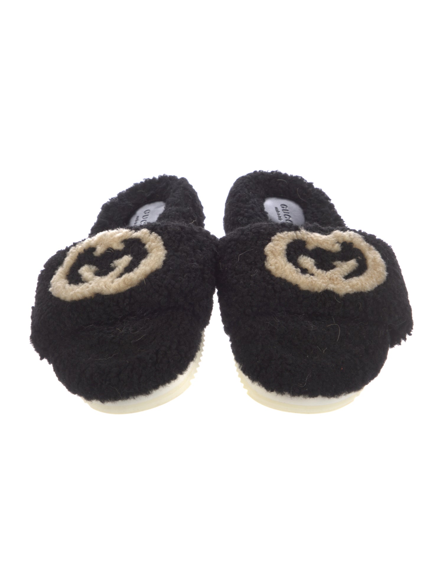 Gucci Interlocking G Logo Shearling Slides