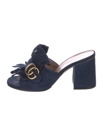 Gucci Suede Fringe Trim Accent Slides