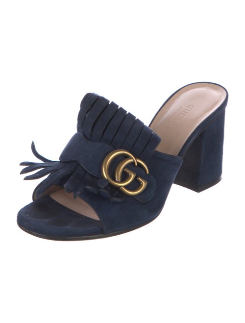 Gucci Suede Fringe Trim Accent Slides