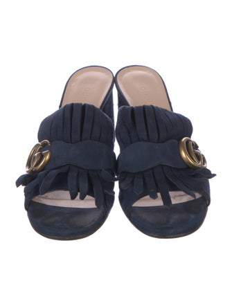Gucci Suede Fringe Trim Accent Slides