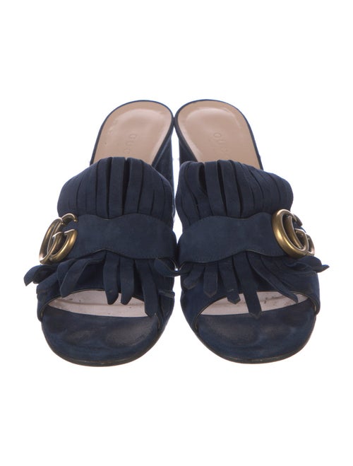 Gucci Suede Fringe Trim Accent Slides