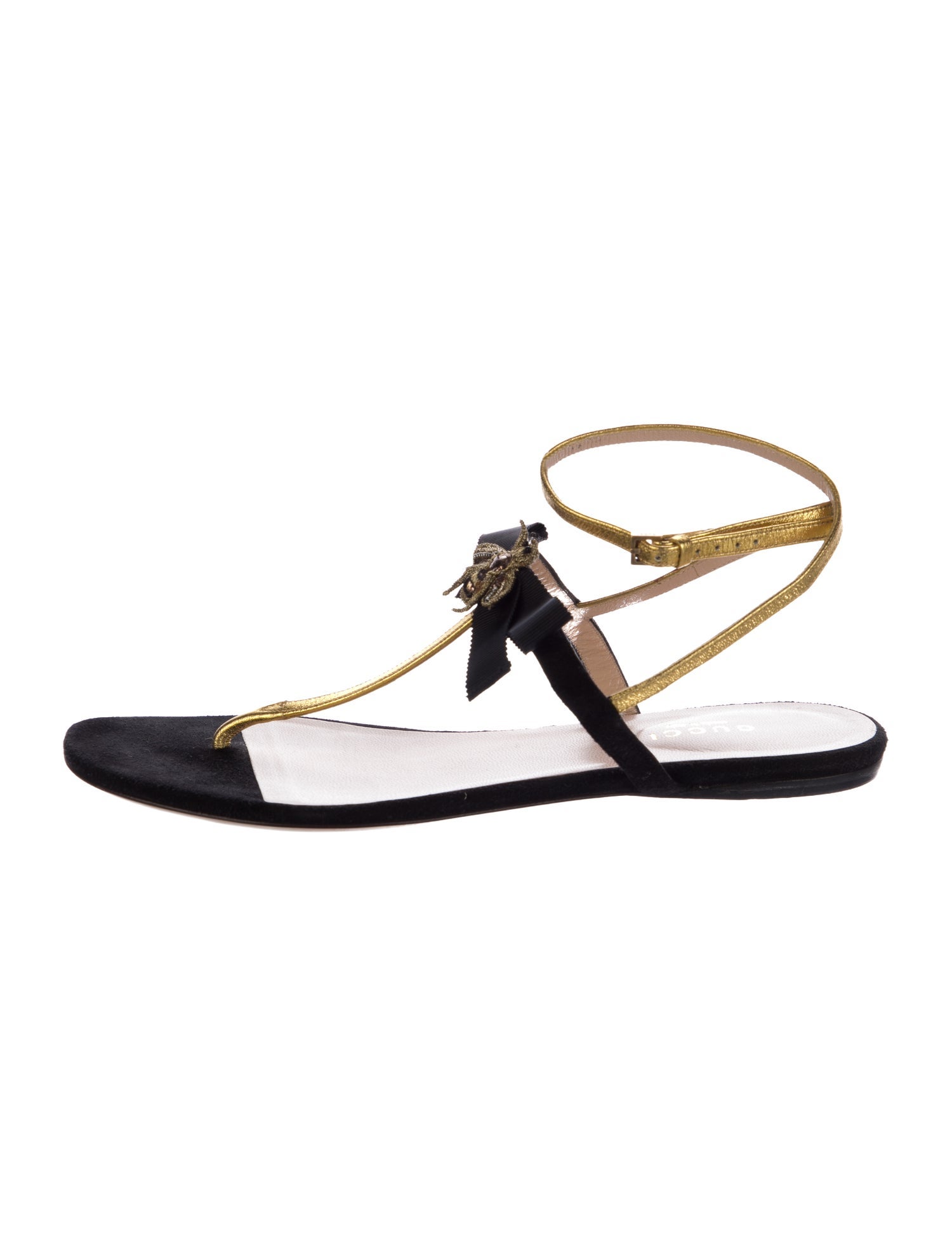 Gucci Bee Accent Leather T-Strap Sandals