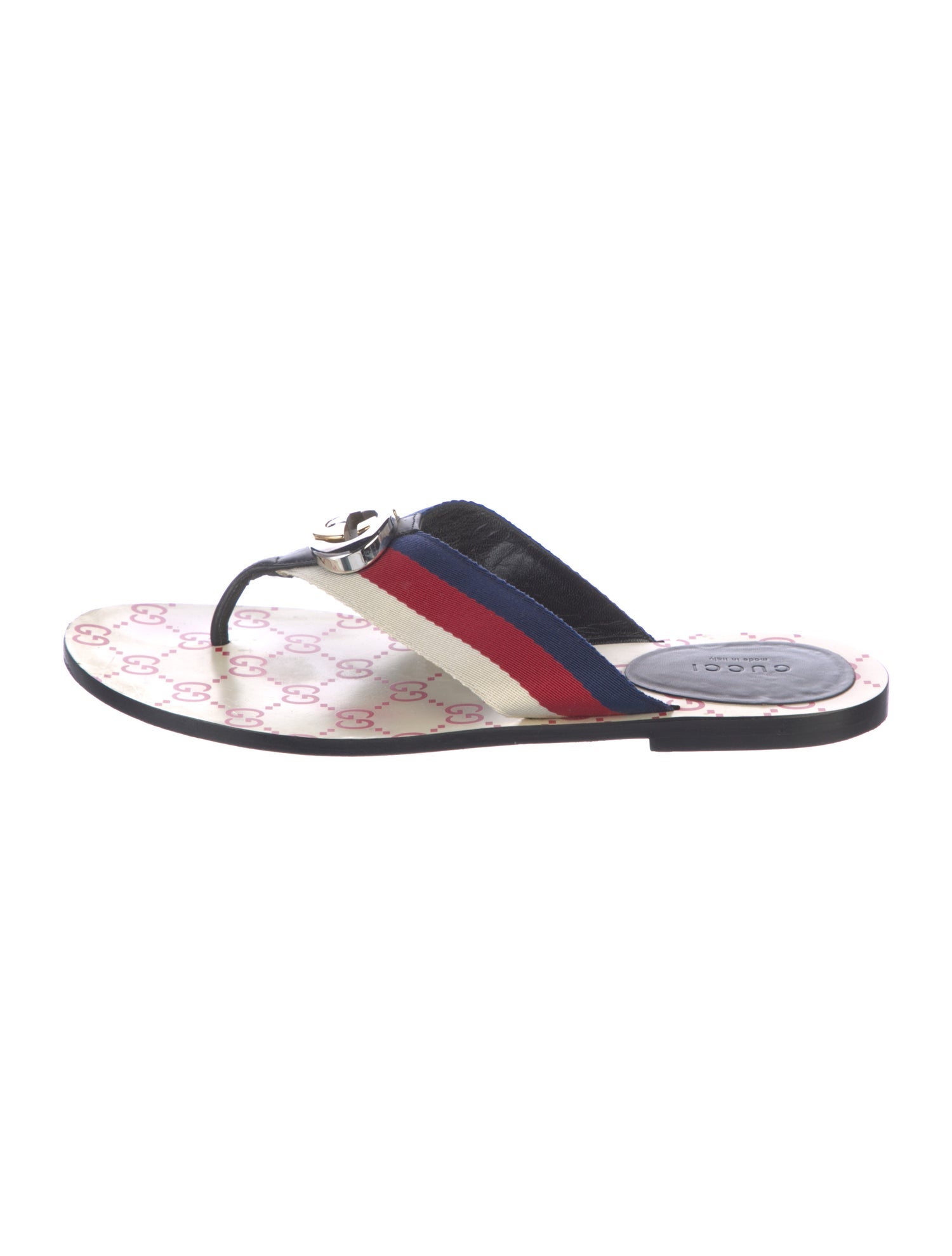 Gucci Web Accent Leather Trim Embellishment Flip Flops