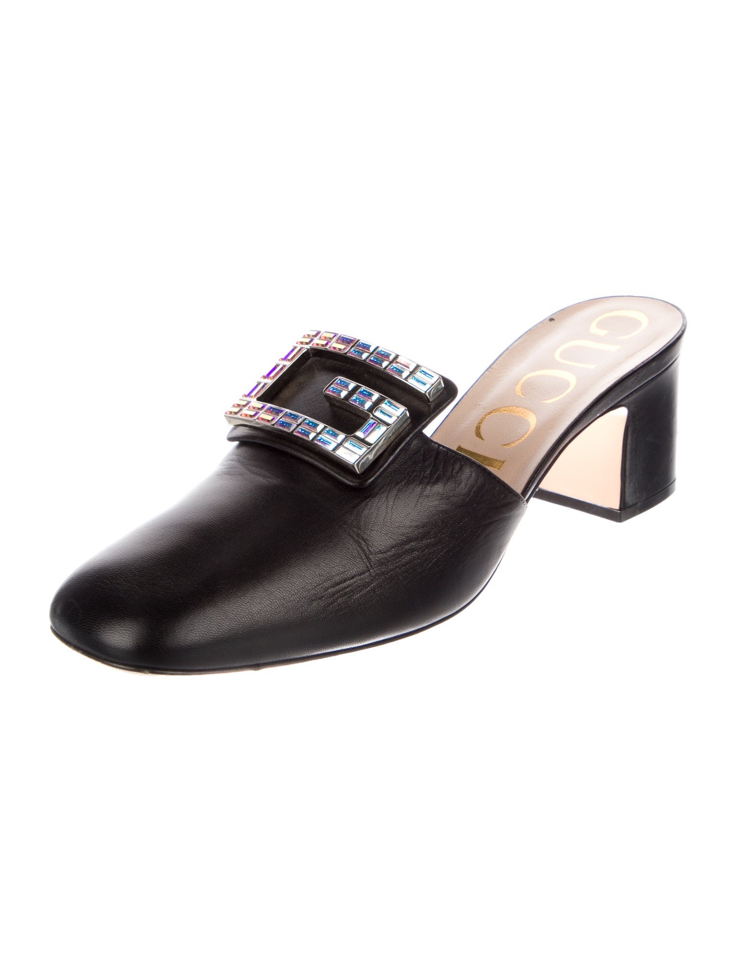 Gucci Leather Crystal Embellishments Mules