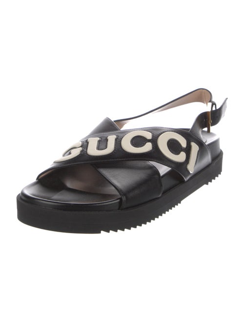 Gucci Leather Graphic Print Slingback Sandals