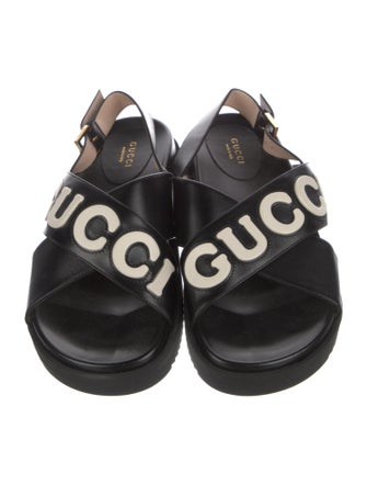 Gucci Leather Graphic Print Slingback Sandals