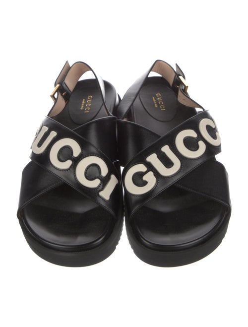 Gucci Leather Graphic Print Slingback Sandals