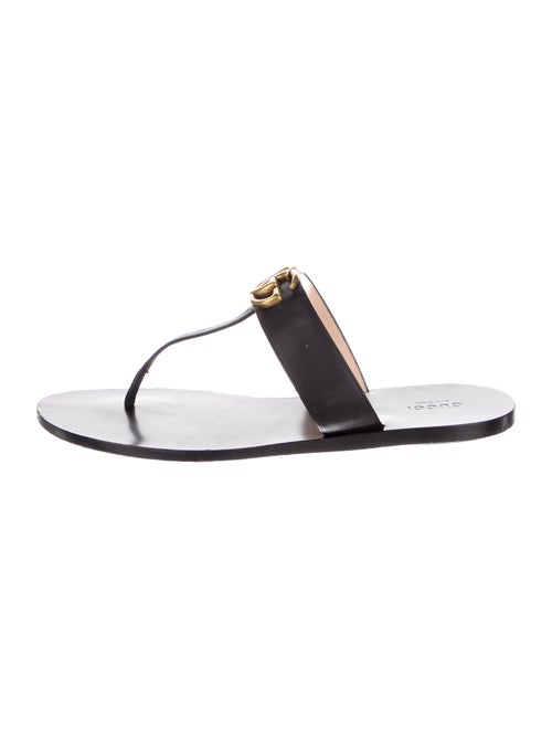 Gucci Double G Logo Leather Flip Flops
