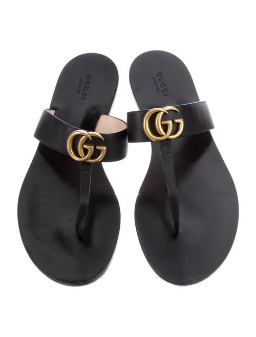 Gucci Double G Logo Leather Flip Flops