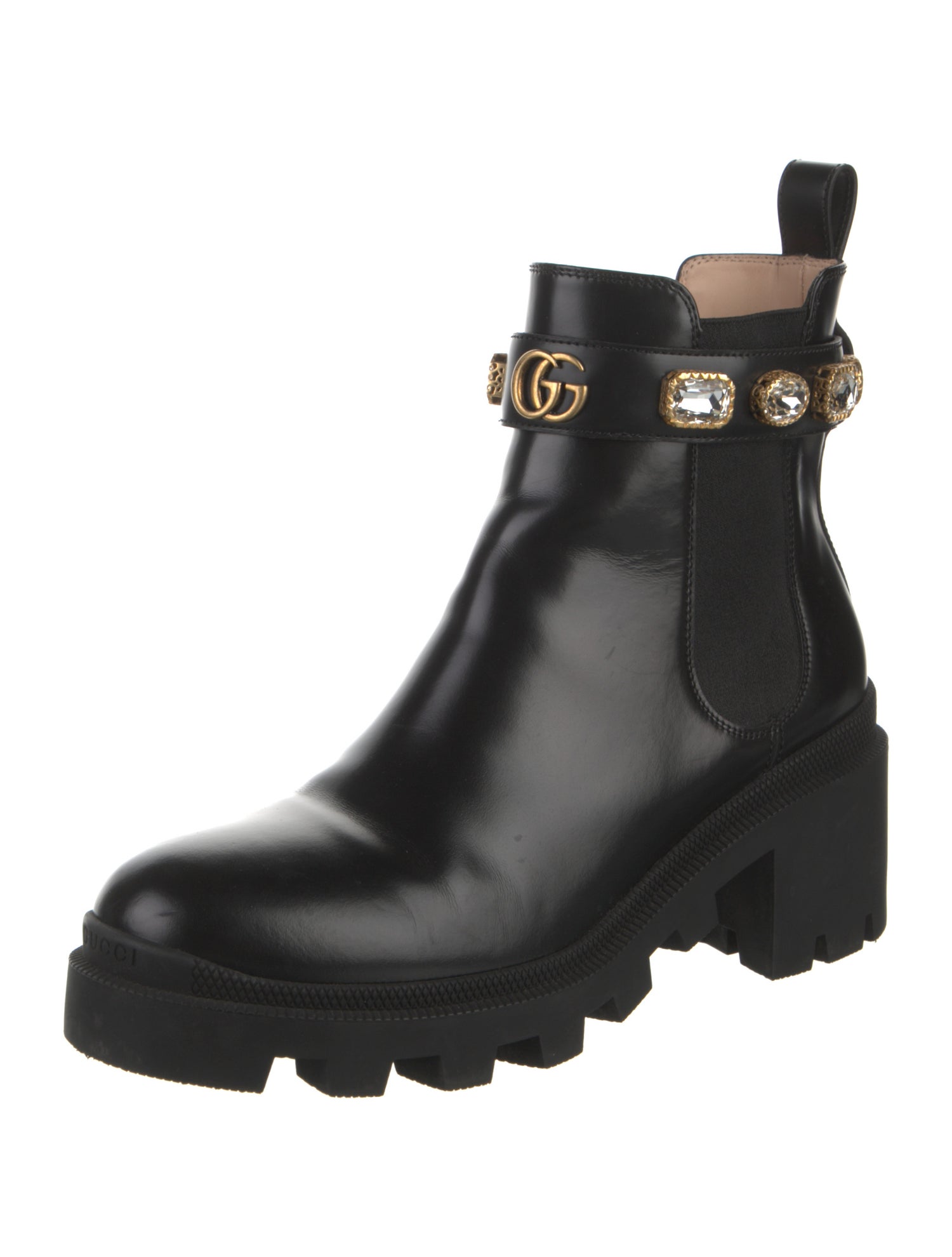 Gucci Leather Crystal Embellishments Chelsea Boots