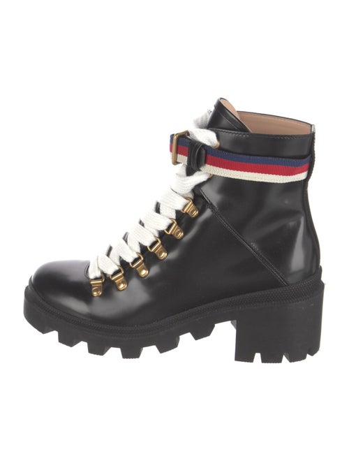 Gucci Sylvie Web Accent Leather Combat Boots
