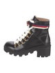 Gucci Sylvie Web Accent Leather Combat Boots