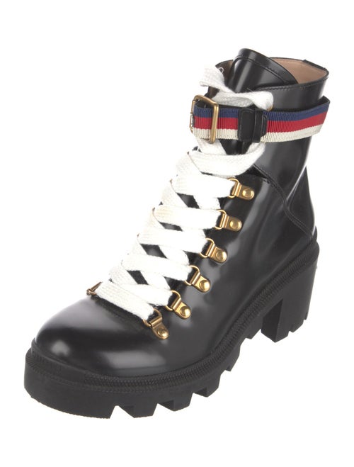 Gucci Sylvie Web Accent Leather Combat Boots