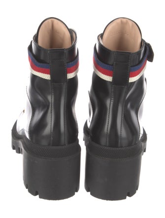 Gucci Sylvie Web Accent Leather Combat Boots