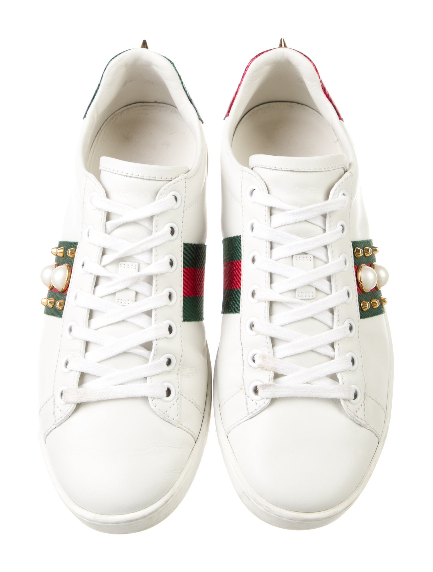 Gucci Faux Pearl Accents Leather Sneakers