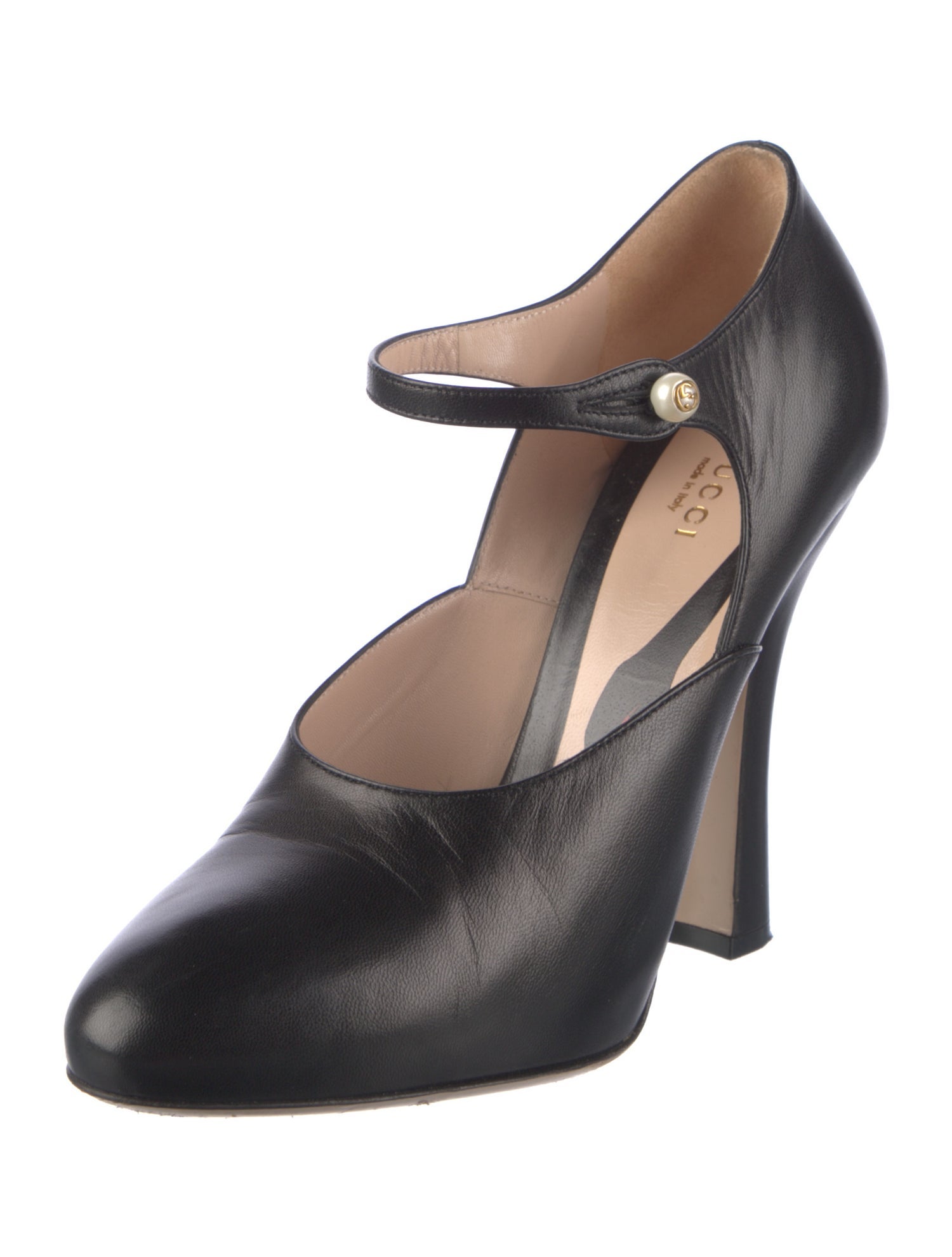 Gucci Faux Pearl Accents Leather D'Orsay Pumps