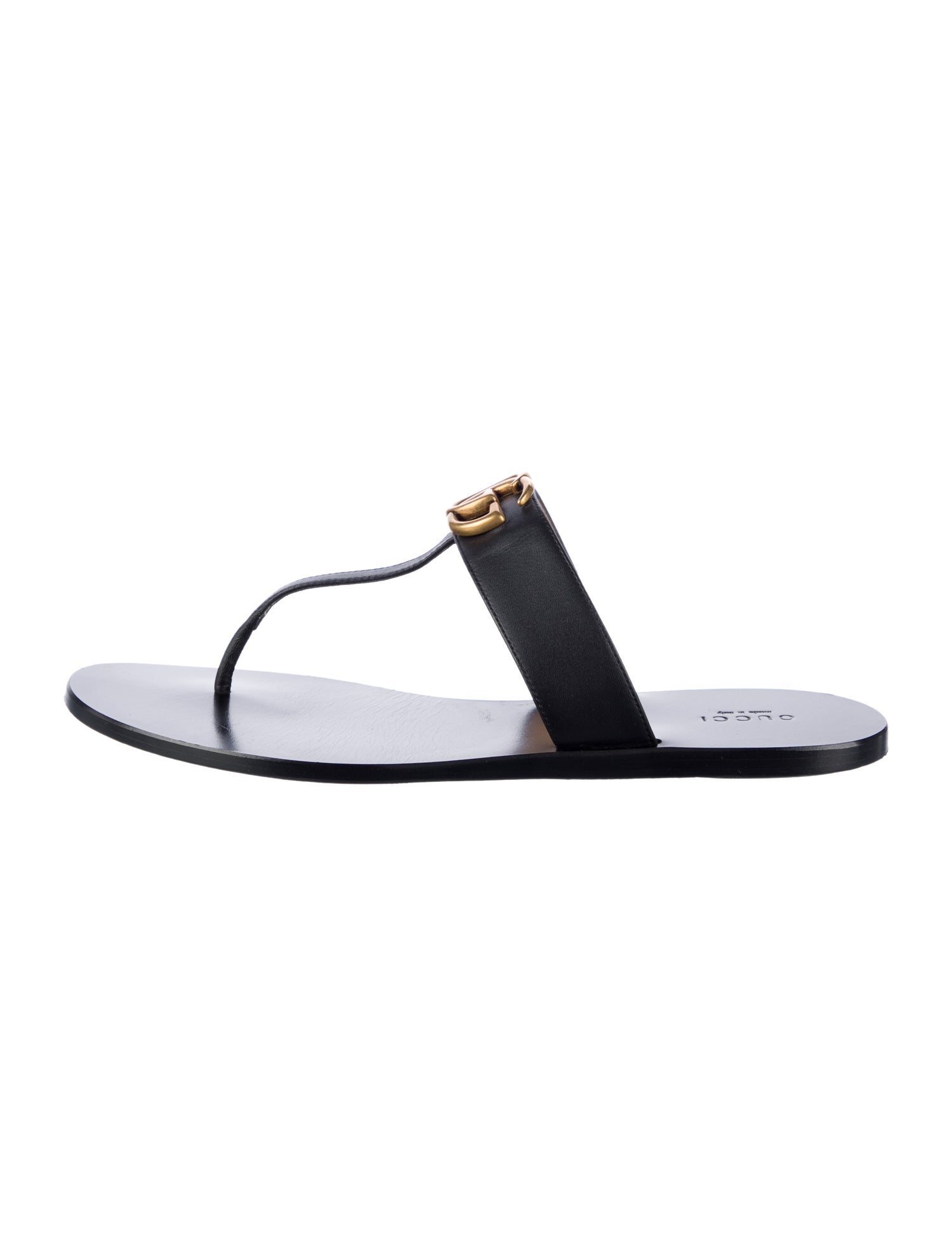 Gucci Double G Logo Leather Flip Flops