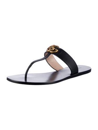 Gucci Double G Logo Leather Flip Flops