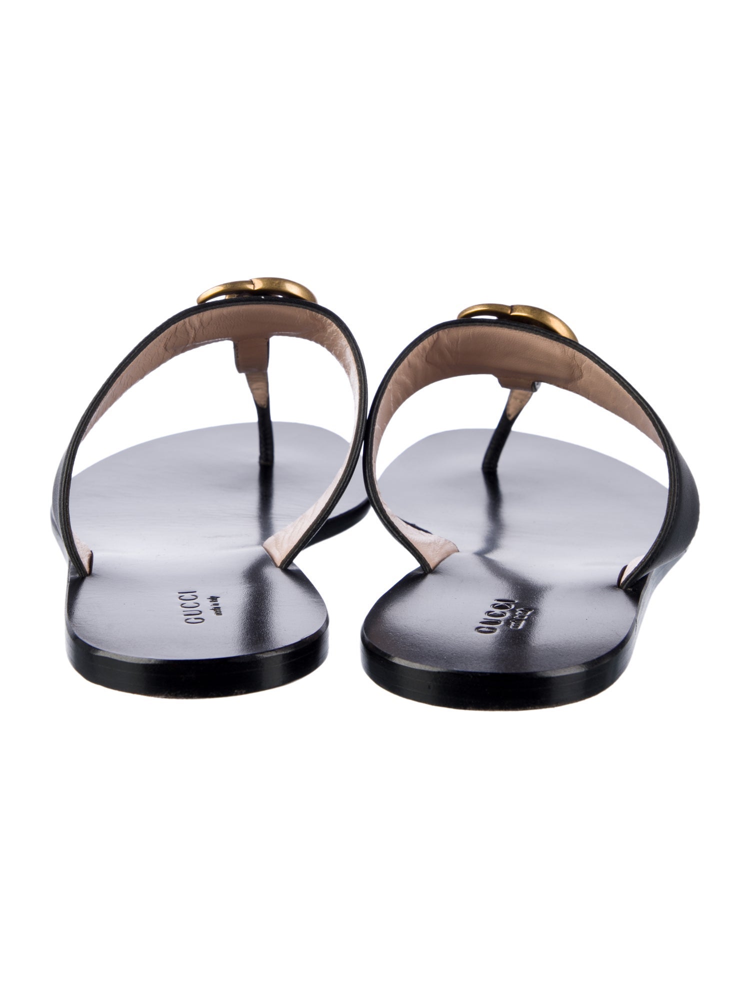 Gucci Double G Logo Leather Flip Flops