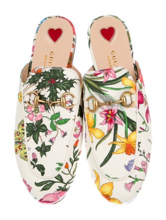 Gucci Flora Print Canvas Mules