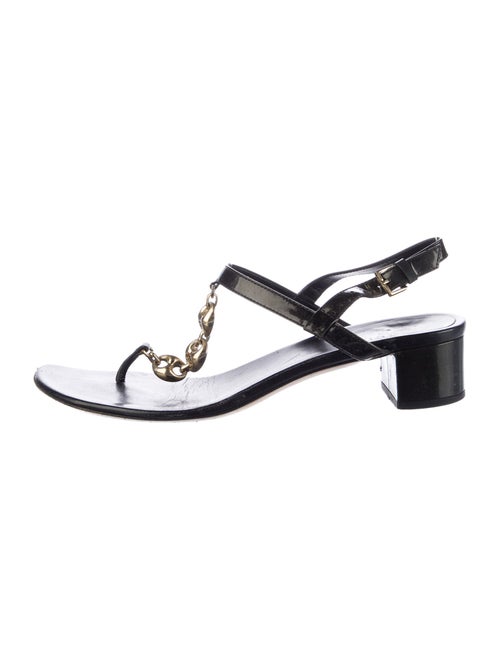 Gucci Marina Chain Accent Patent Leather T-Strap Sandals