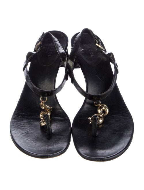 Gucci Marina Chain Accent Patent Leather T-Strap Sandals