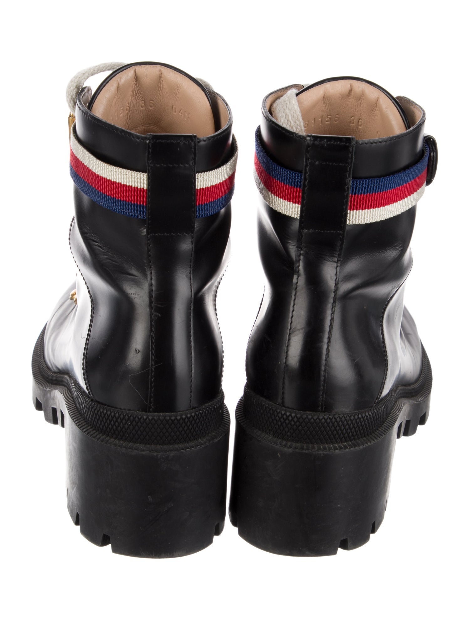 Gucci Sylvie Web Accent Leather Combat Boots