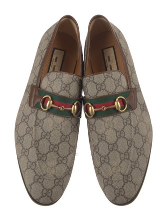 Gucci GG Supreme Leather Trim Embellishment Dress Loafers