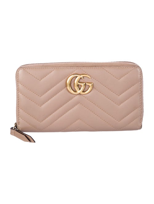 Gucci Calfskin Matelasse GG Marmont Zip Around Wallet Double G Logo Continental Wallet