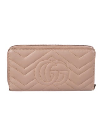 Gucci Calfskin Matelasse GG Marmont Zip Around Wallet Double G Logo Continental Wallet