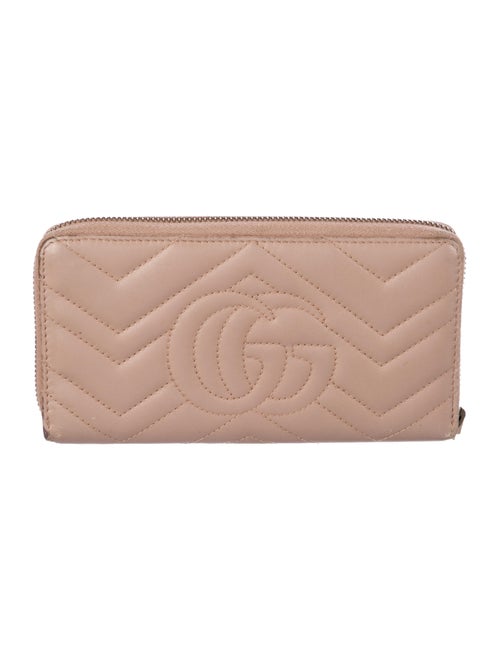 Gucci Calfskin Matelasse GG Marmont Zip Around Wallet Double G Logo Continental Wallet