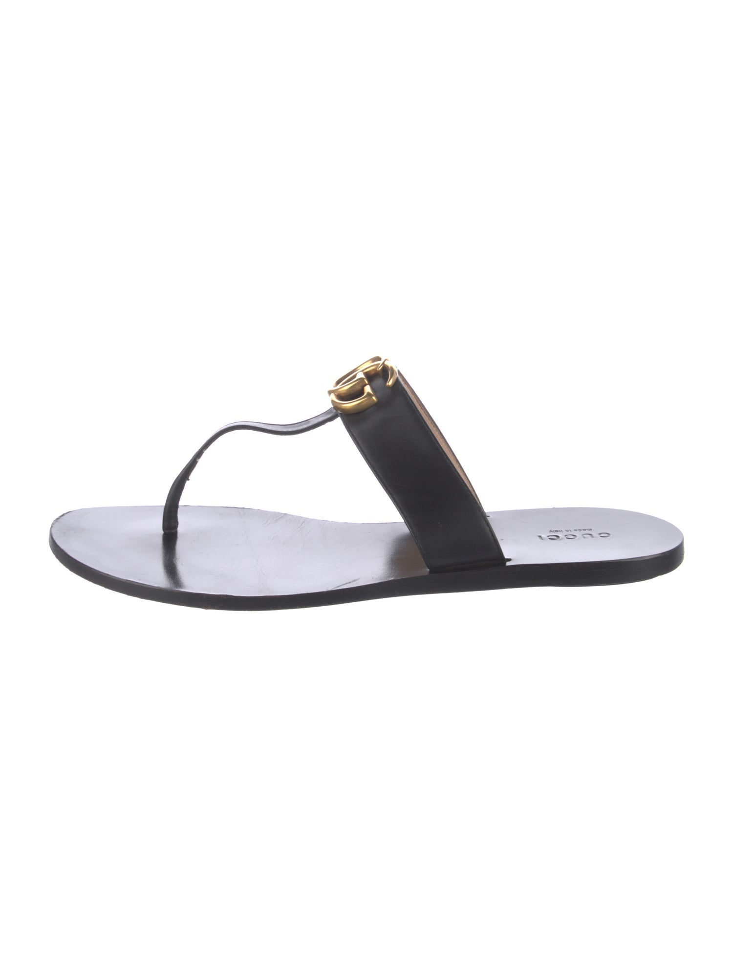 Gucci Double G Logo Leather Flip Flops
