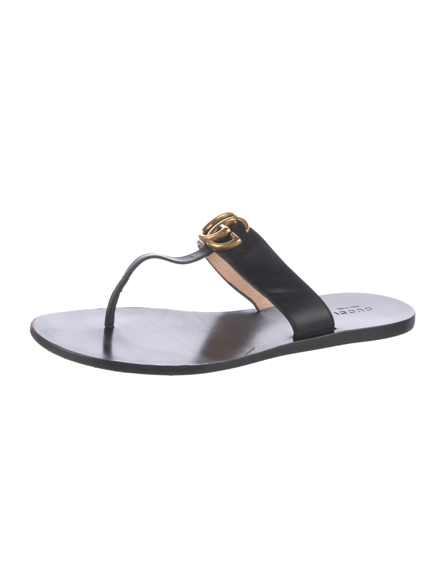 Gucci Double G Logo Leather Flip Flops