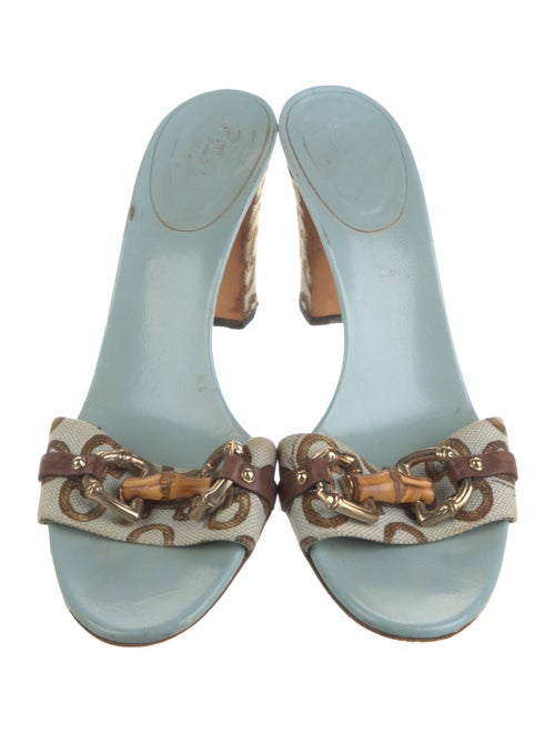 Gucci Horsebit Accent Canvas Slides