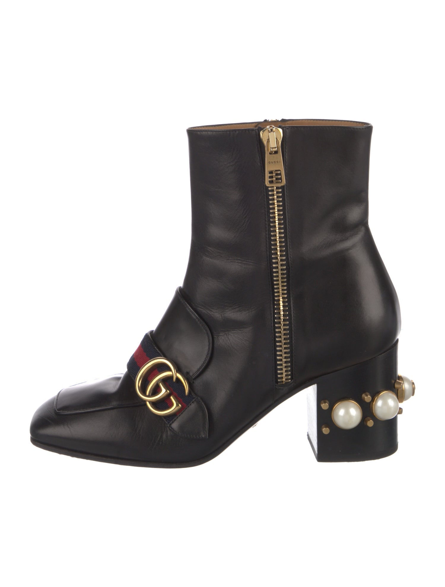 Gucci Faux Pearl Accents Leather Boots