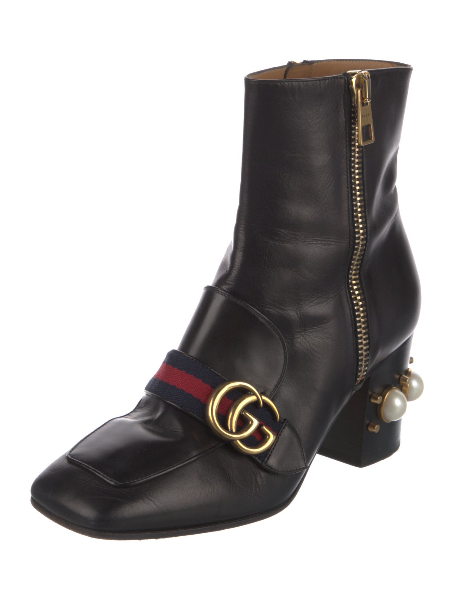 Gucci Faux Pearl Accents Leather Boots