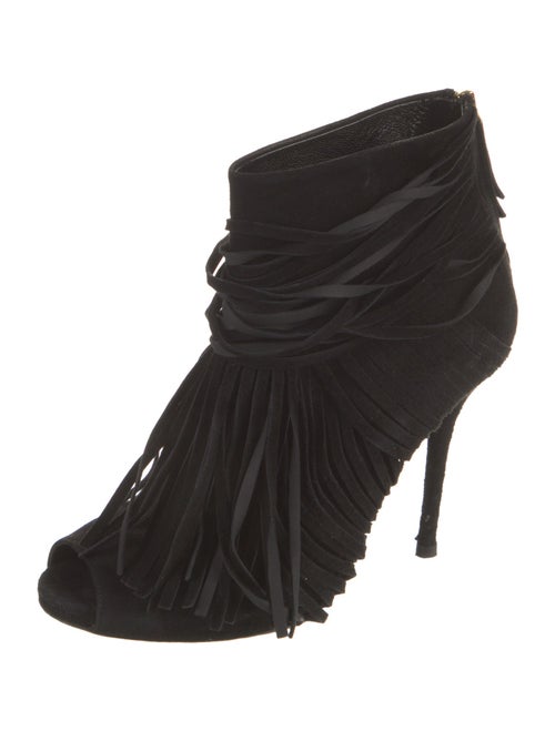Gucci Suede Fringe Trim Accent Lace-Up Boots