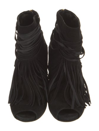 Gucci Suede Fringe Trim Accent Lace-Up Boots