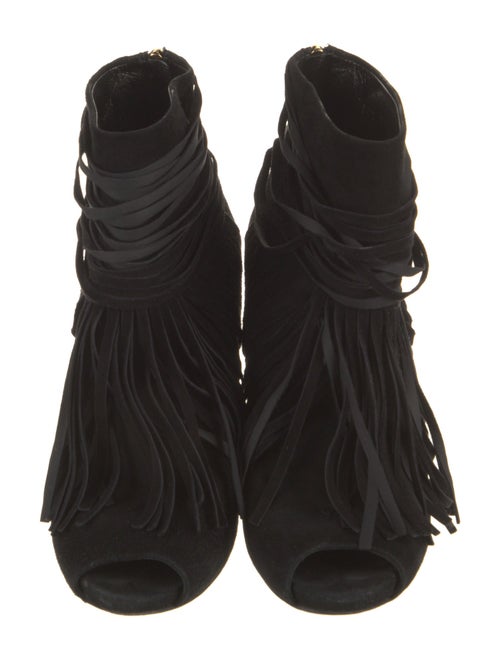 Gucci Suede Fringe Trim Accent Lace-Up Boots