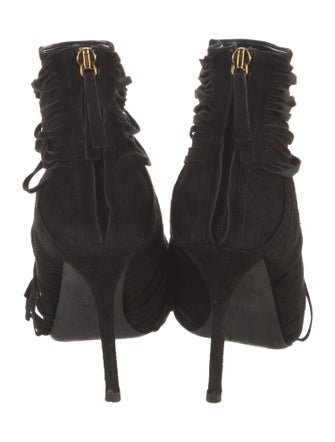Gucci Suede Fringe Trim Accent Lace-Up Boots