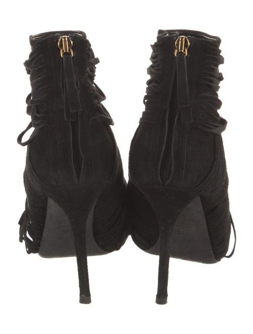 Gucci Suede Fringe Trim Accent Lace-Up Boots