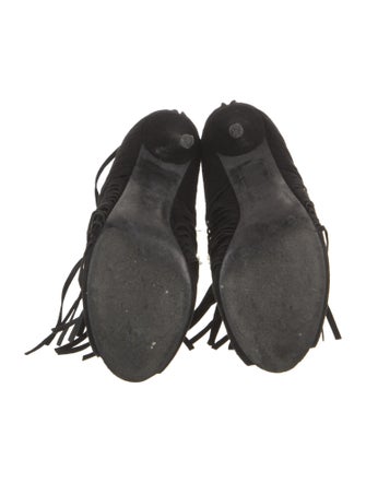 Gucci Suede Fringe Trim Accent Lace-Up Boots