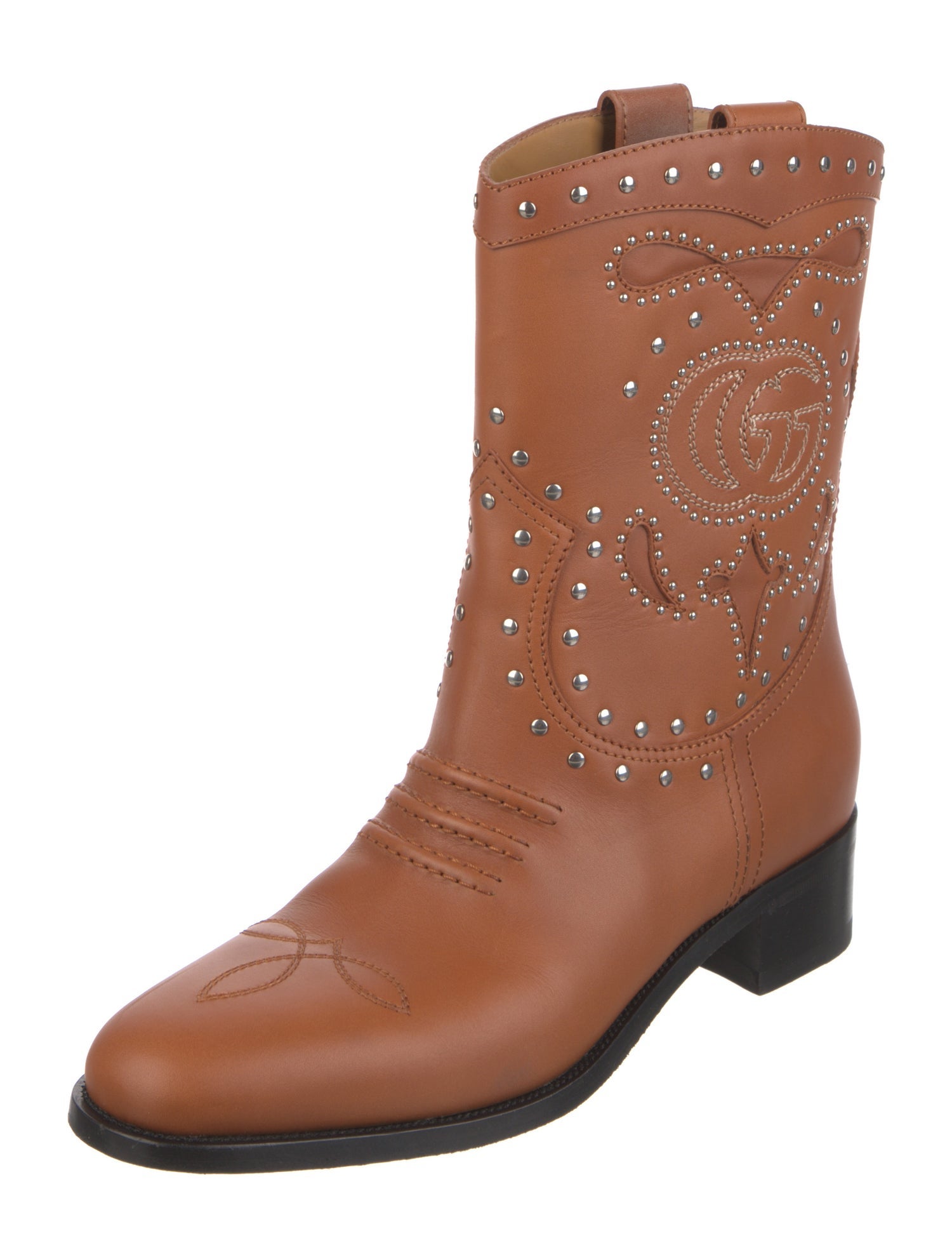 Gucci Leather Studded Accents Moto Boots