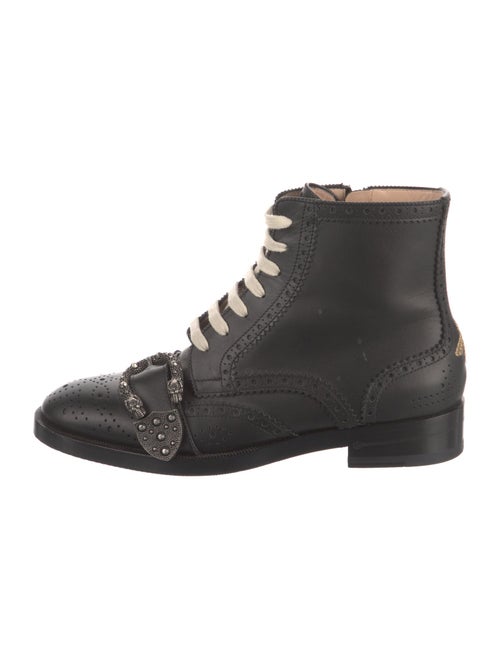Gucci Bee Accent Leather Combat Boots