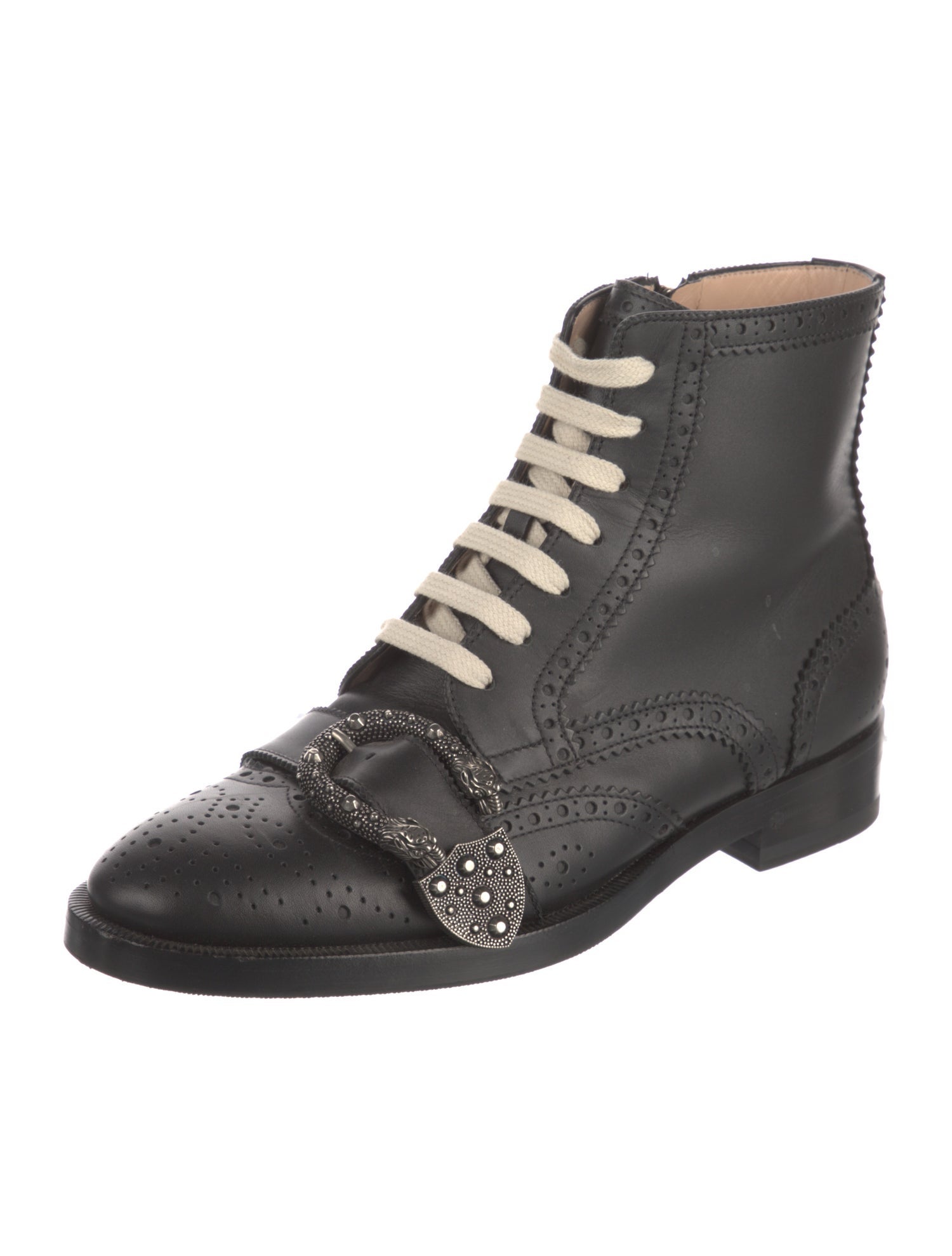 Gucci Bee Accent Leather Combat Boots