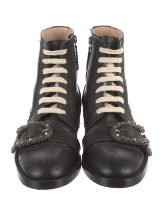 Gucci Bee Accent Leather Combat Boots