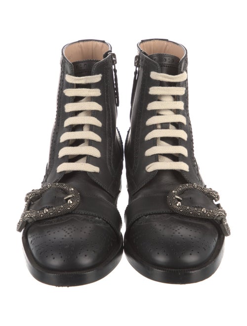 Gucci Bee Accent Leather Combat Boots