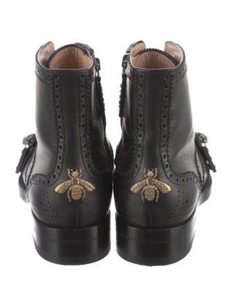 Gucci Bee Accent Leather Combat Boots
