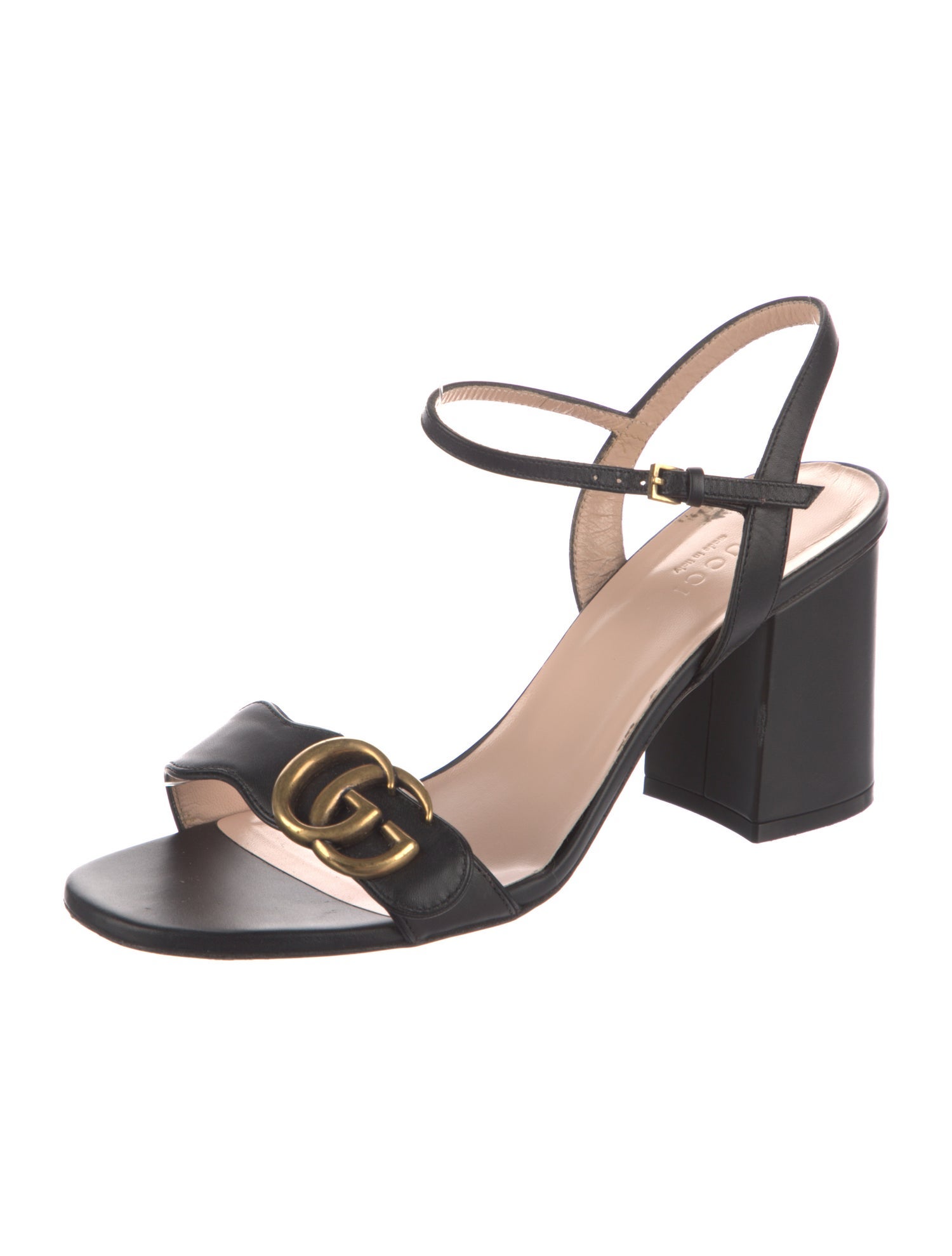 Gucci Double G Logo Leather Slingback Sandals