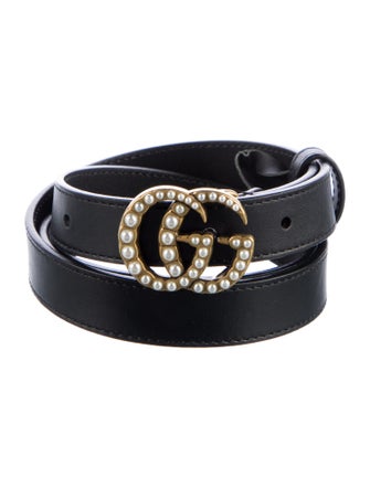 Gucci Faux Pearl Accents Skinny Belt